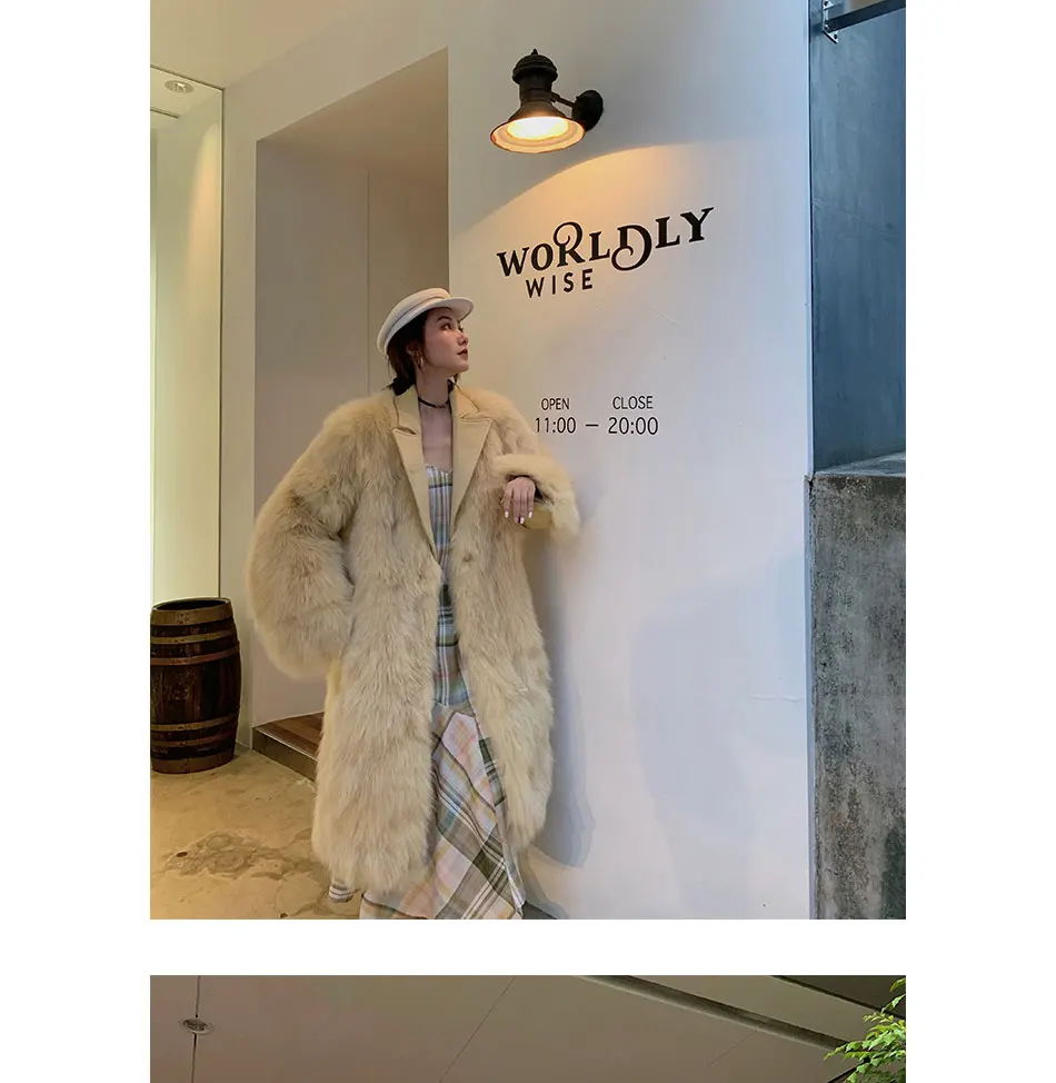 Женское пальто из натурального Лисьего меха Женская длинная куртка с v-образным вырезом осенне-зимнее теплое пальто из натурального меха