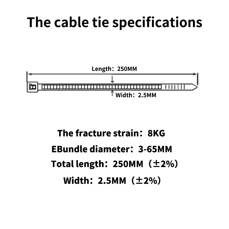 Self-locking Nylon Cable Tie Wire Zip Ties Set 3X80 3X100 3X120 3X300 Black Fasten Cable Tie 100PCS