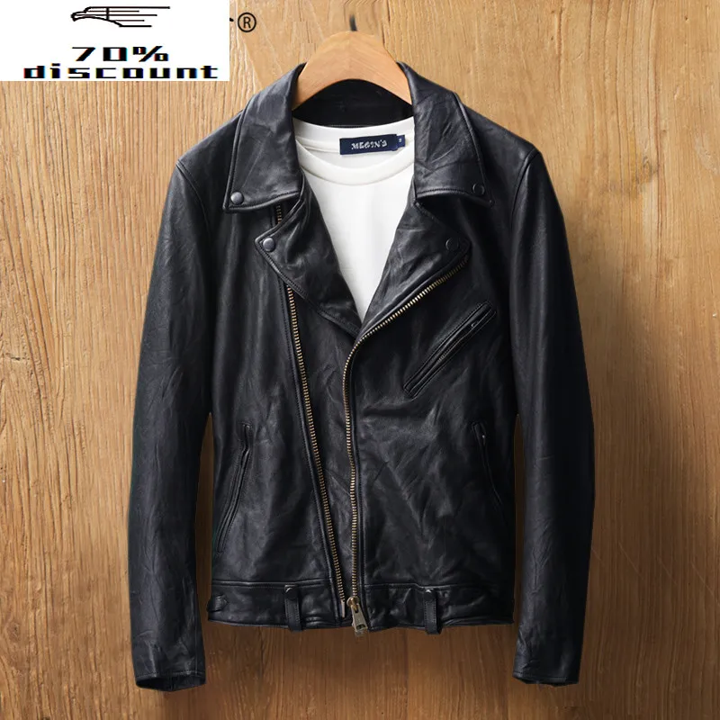 

Genuine Leather Jacket Men Luxury Sheepskin Coat Spring Autumn Real Leather Motorcycle Jacket Vintage Slim Fit MG8-K8896