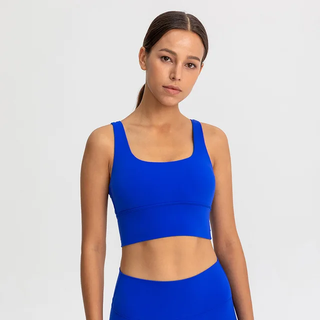 Lulu High Quality Fitness Bra Women Gym Tank Top Butter Soft  Cross Back Yoga Vest Athletic High Impact Brassiere With Chest Pad Electric optic blue