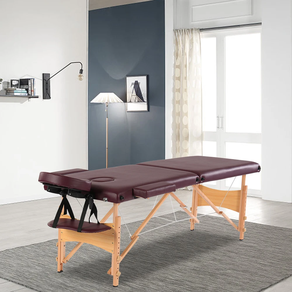 

84" 2 Sections Folding Portable Beauty Massage Table 60CM Wide Adjustable Height Professional Salon Furniture Wooden
