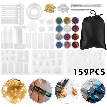 

159 Pieces Silicone Jewelry Molds Tools Set with Storage Bag for Craft Jewelry Necklace Bracelet Making For DIY Jewelry Craft