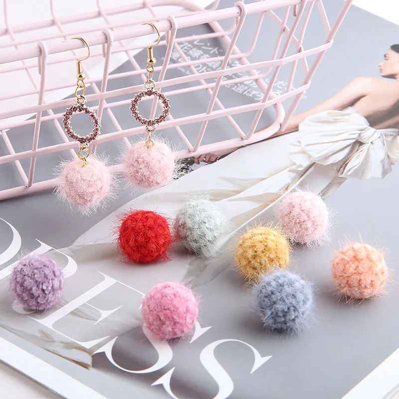 

10pcs 16mm Imitation Mink Beads Charms Yarn Ball Pendants Finding Fit Hair Jewelry Accessories Earring Charms Handmade YZ664