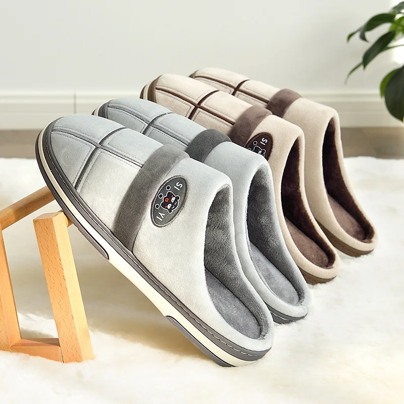 

2019 New Style Large Size Men Warm Cotton Slippers Men's Winter Anti-slip Indoor Home plus Velvet Cotton Slippers
