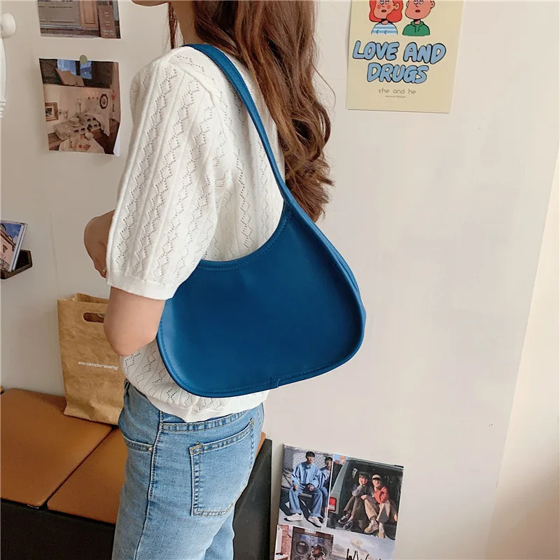 

Half Moon Design Small PU Leather HandBags For Women 2020 New Summer Thread Female Elegant Solid Color Simple Shoulder Handbags