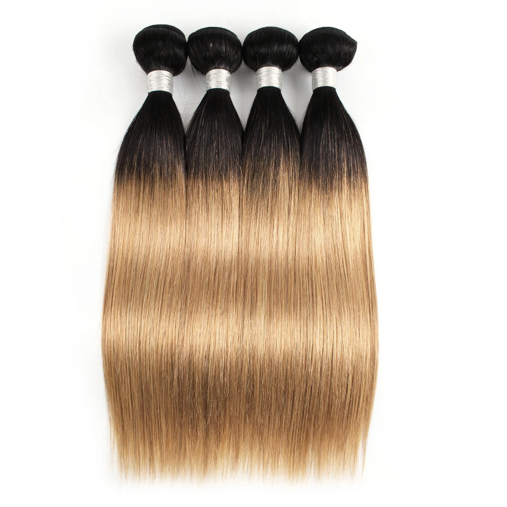 Kisshair T1B27 straight hair bundles 2 tone ombre honey blonde hair with dark roots pre-colored Brazilian human extension