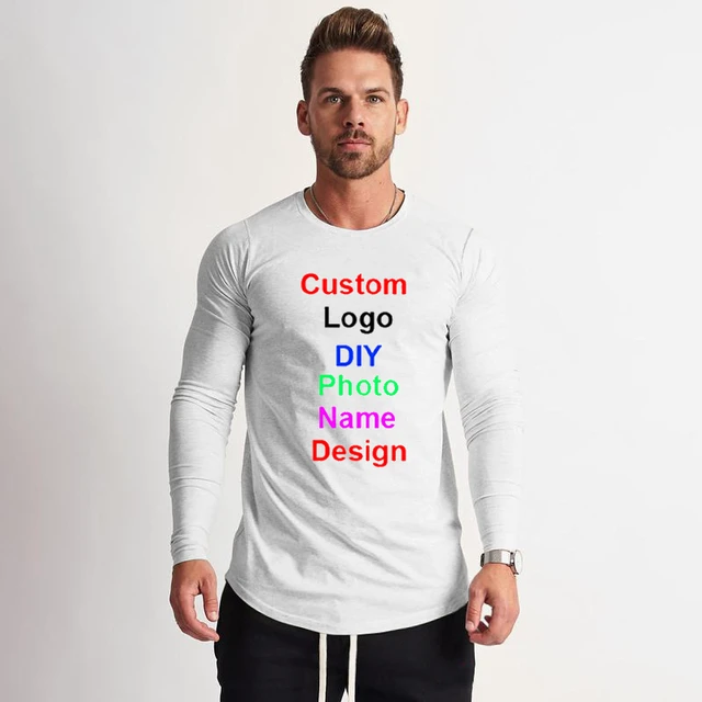 Customized Logo Long Sleeve T-Shirt Men Spring Casual Graphics Printing  Sports Cotton Fashion Slim Fit Gym Fitness Tee Shirt - AliExpress