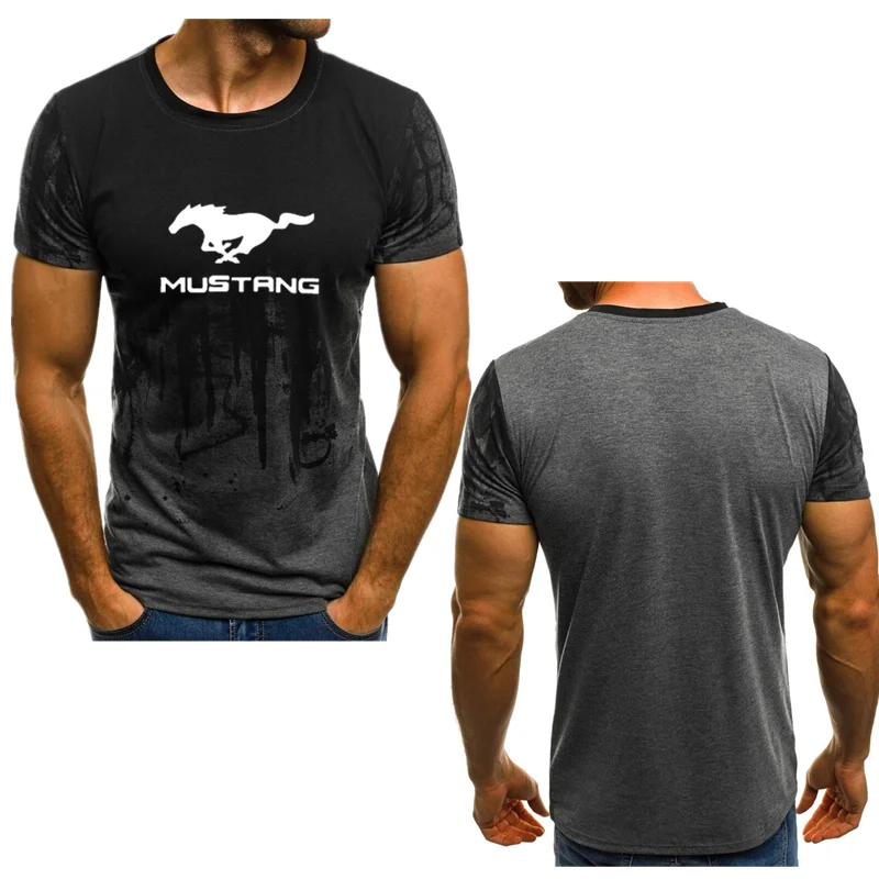 Men's Mustang 50 years classic car logo men's T-shirt Ford short sleeve thick muscle basic solid color shi | Мужская одежда
