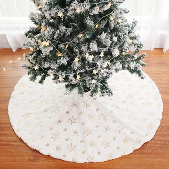 

90cm/120cm Snowfake Plush Christmas Tree Skirt Floor Mat Cover XMAS Gift Decor Sequin Embroidered Christmas Tree Skirts Ornament