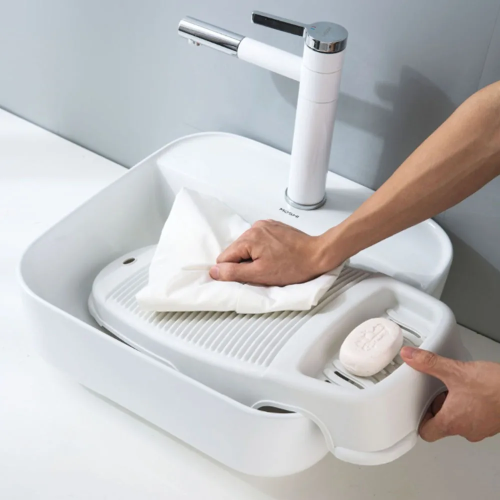 Plastic Thicken Washboard with Soap Holder Box Portable Clothes Washing Board Bathroom Antislip Laundry Accessories Tools