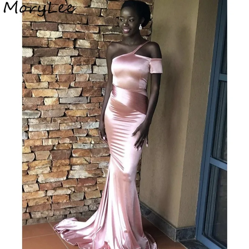 

Pink Bridesmaid Dresses Sexy One Shoulder Mermaid Spandex Satin Bridesmaid Dresses Zipper Back Wedding Party Bridemaid Gowns
