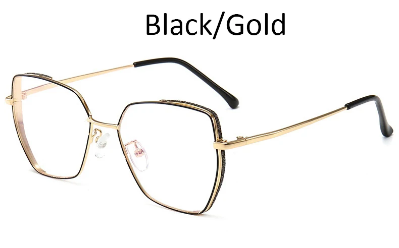 Black Gold Голубые легкие компьютерные очки, металлическая оправа, прозрачный алмаз, оправа для очков для женщин, брендовые прозрачные линзы, очки - Цвет оправы: Black Gold