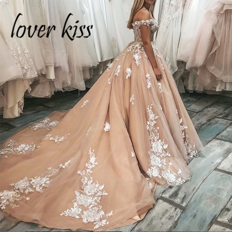 Lover Kiss Vestido De Noiva; бальное платье принцессы; цвет Шампань; свадебное платье с открытыми плечами; свадебные платья; Brautkleid robe de mariee