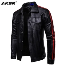 AKSR, Мужская модная кожаная куртка, куртка из искусственной кожи, байкерская куртка, пальто на пуговицах, искусственная кожа, Мужское пальто