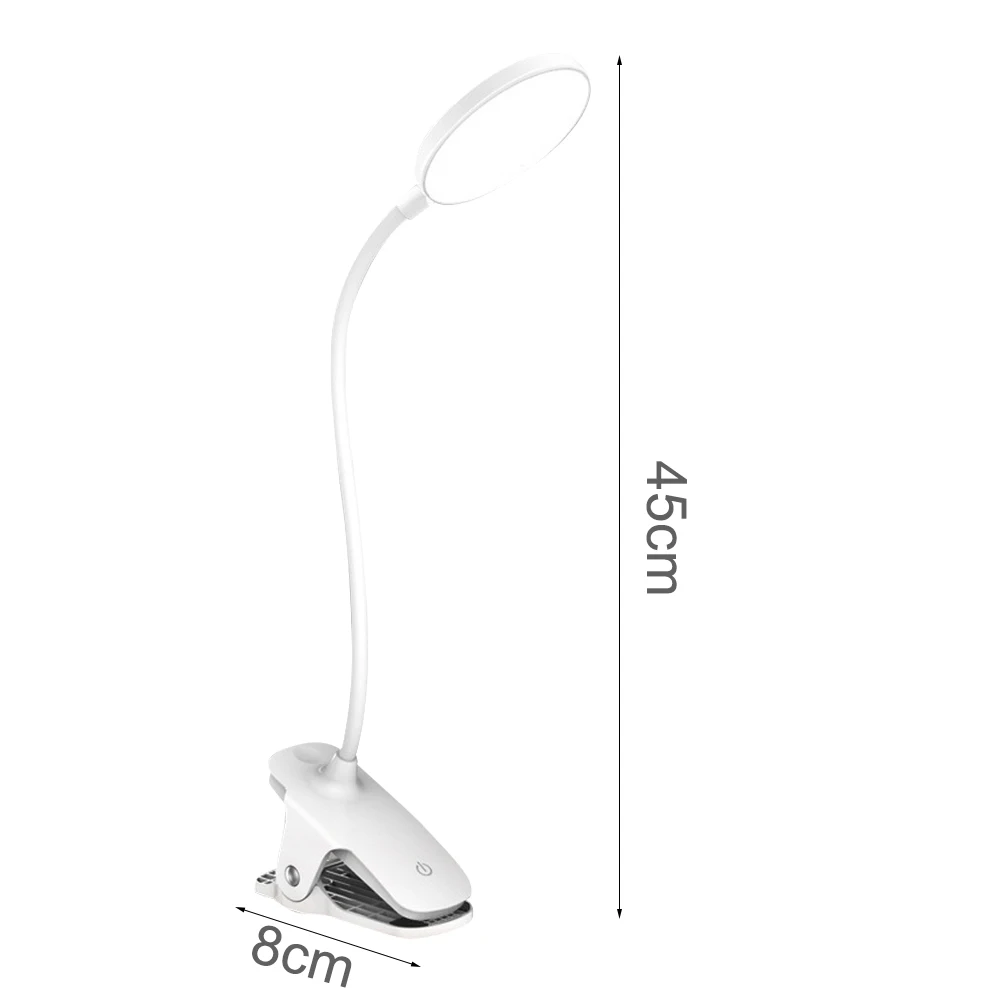 Светодиодный настольный светильник с регулируемой яркостью USB Перезаряжаемый сенсорный переключатель вкл/выкл 3 режима Клип Настольная лампа Защита глаз для чтения, обучения настольного освещения