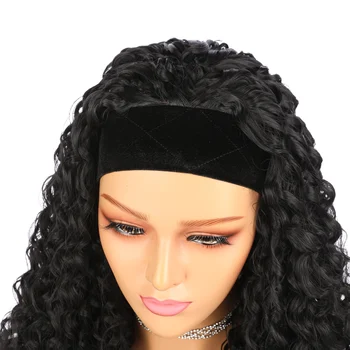 

Yaki Straight Short Natural Black Synthetic Headband Wig For Black Women With Side Part Heat Resistant Fiber Machine Weft Wig