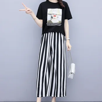

Summer Clothes Women Large Plus Size 5XL sports suit Top And Pant Two Piece Set Stripe Sportwear Tracksuit Matching Set outfit