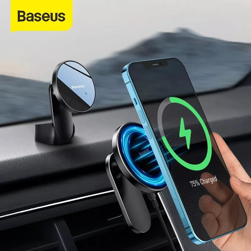 Baseus Magnetic Wireless Car Holder Car Mount Charger Dashboard Air Outlets Phone Holder for iPhone 12 Series Quick Charger