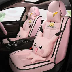 TAKARA TOMY asiento de coche de Material de lino y algodón, funda de asiento de Pikachu de dibujos animados, Universal, cuatro estaciones