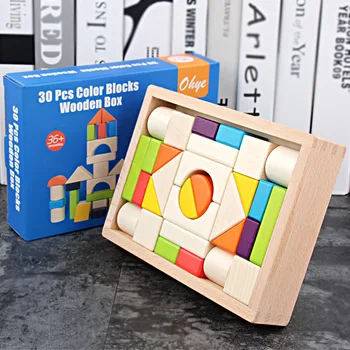 

Wooden 30 Grain Color Wooden Box Building Blocks Large Pieces Building Blocks Children Early Education Heap Take Building Blocks