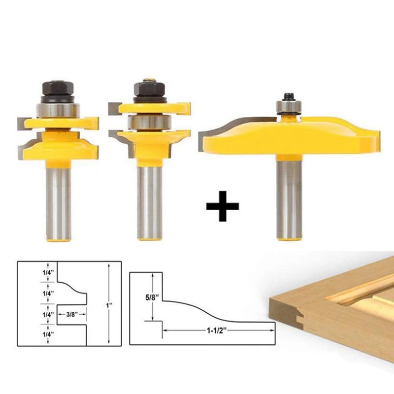 3 шт. Набор бит маршрутизатора, 1/2 дюймовый шейкер, выступающая филёнка круглая над шкафом дверная фреза Набор бит с задней резец панельный рейзер 1/2 дюйма