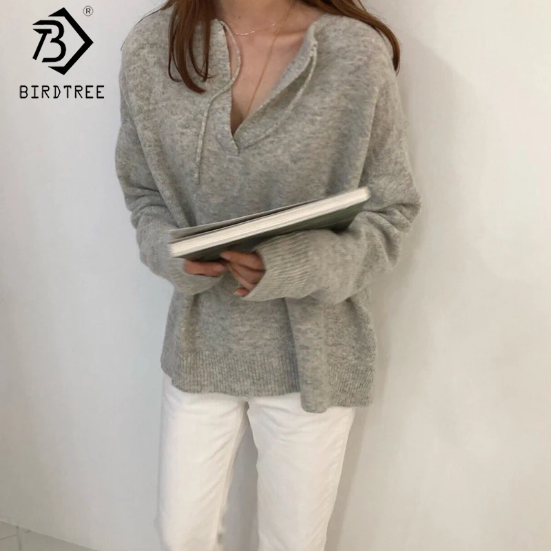 2019 Chic Autumn New Women’s Pullovers Sweater V-neck Strap Solid Full Sleeve Korean Fashion Casual Elegant Hot Sale T97220D | Женская