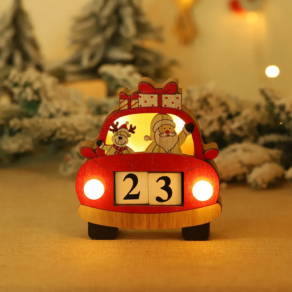 christmas-cartoon-car-shape-calendar-wood-desk-glowing-light-countdown