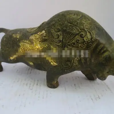 Современный дом FengShui украшения статуя коровы ремесла, Азиатский Антиквариат бронзовая позолоченная Скульптура Быка