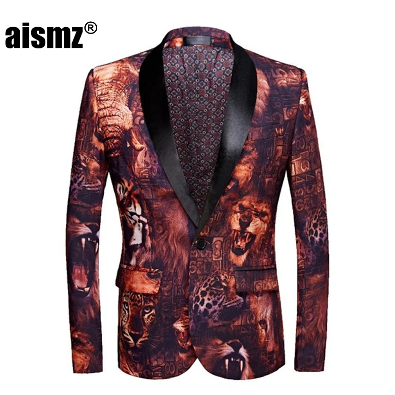 Aismz Tide мужской плюс размер яблочный узор модный костюм куртка Slim Fit повседневный дизайн блейзера сценическая одежда блейзеры и костюмы куртки - Цвет: 21-3