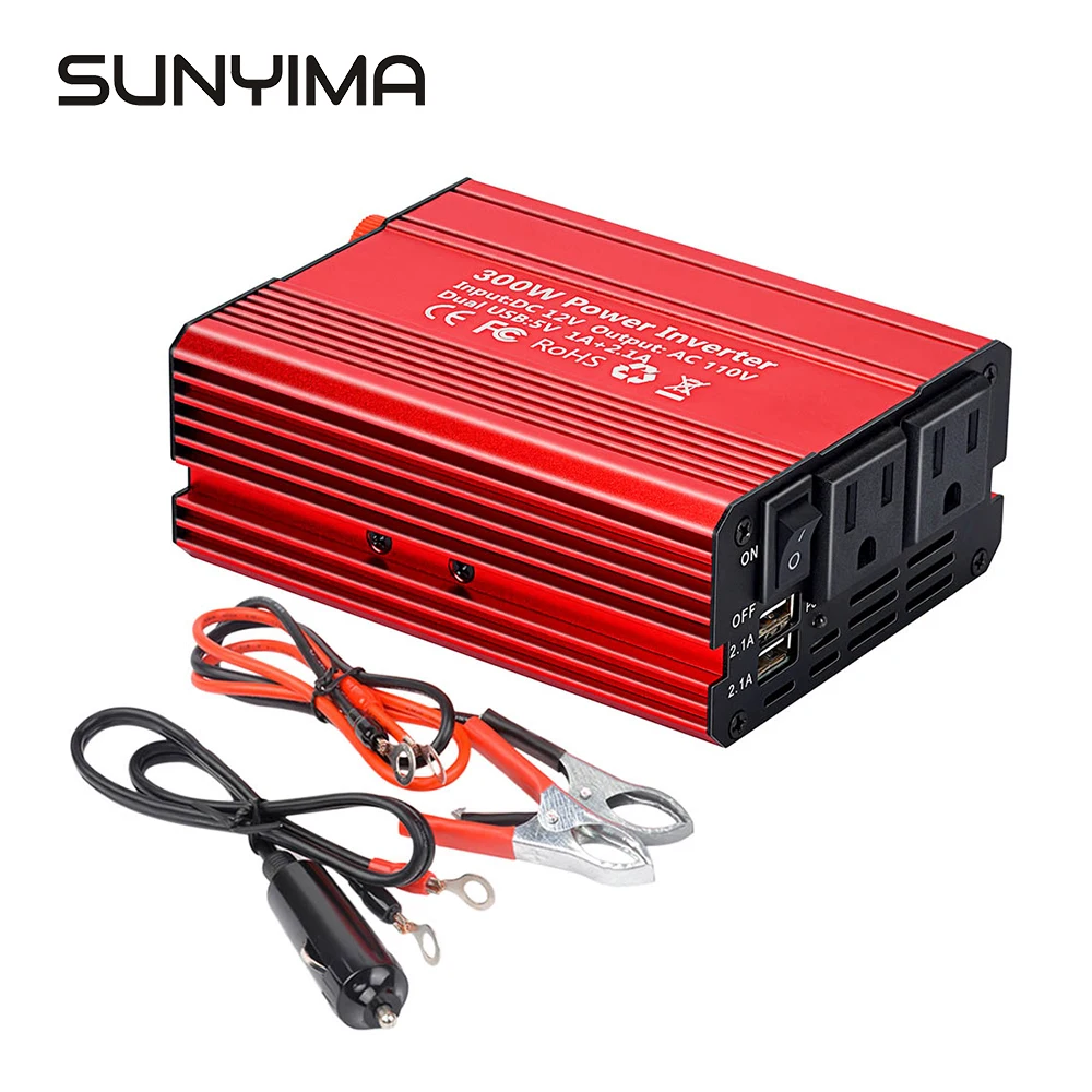 

SUNYIMA Inverter 300W DC12V To AC110V/220V Dual USB Fast Charge EU/US Plug For Home Auto Transformer Adapter