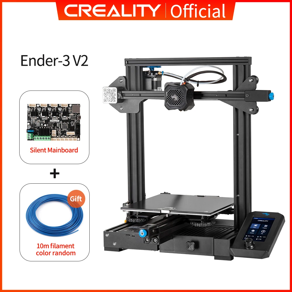 CREALITY 3D Ender-3 V2 Mainboard With Silent TMC2208 Stepper Drivers New UI&4.3 Inch Color Lcd Carborundum Glass Bed 3D Printer 