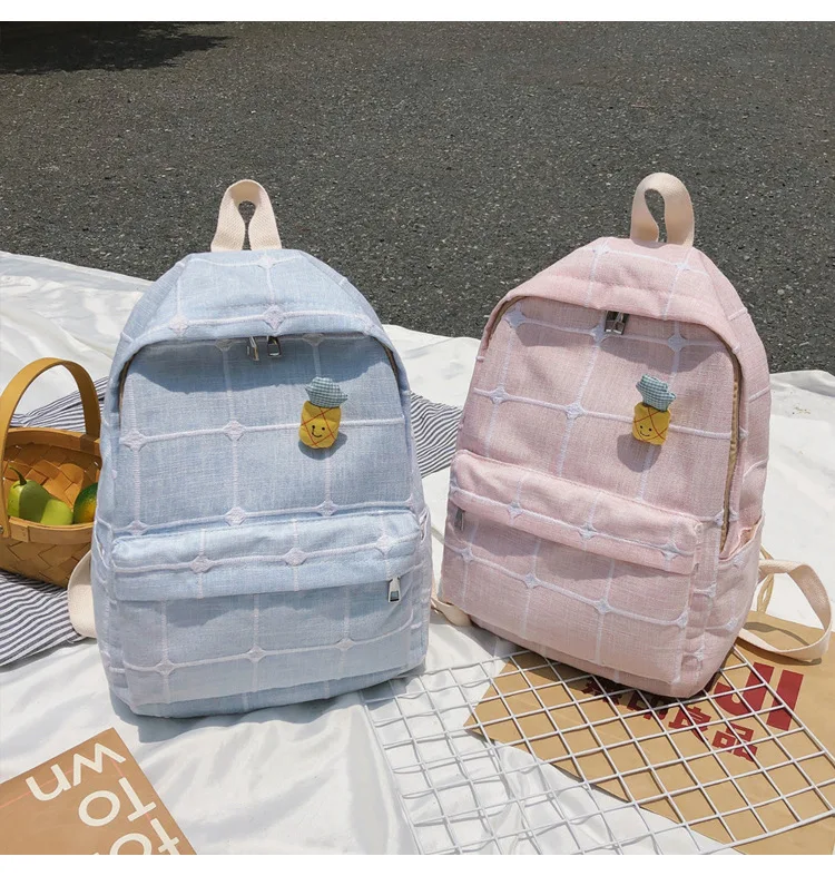 Простой водонепроницаемый холщовый женский рюкзак Harajuku дышащие дорожные рюкзаки высокого качества решетки школьный женский рюкзак