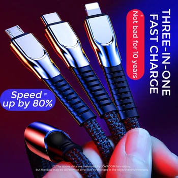 

Joyroom 3 IN 1 Type C Micro USB Cable For iPhone 8 X 7 6 6S Plus iOS 10 9 8 Samsung Nokia USB Fast Charging Cables Wire Cord