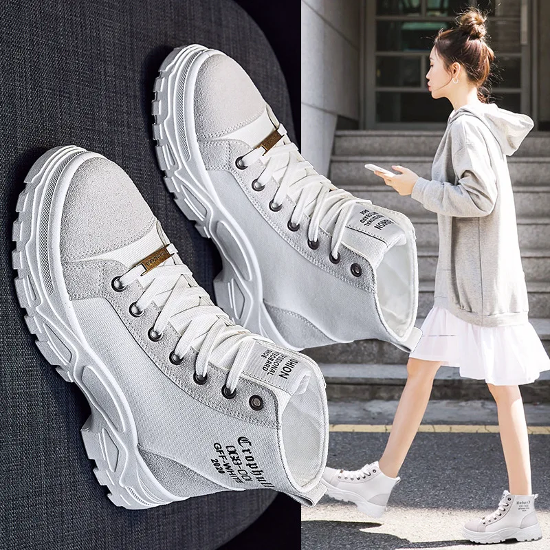 

Martin Boots Women's Four Seasons New Style Casual Tube Boots Students Versatile WOMEN'S Shoes Hight-top Canvas Suede Boots