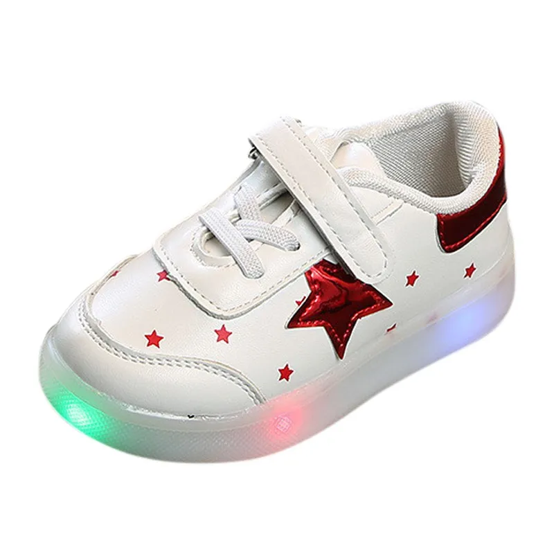 Hot Sale Children Star LED Light Shoes Boys And Girls Breathable Flash Light Shoes Baby Toddler Shoes New Fashion 9M-6T - Color: Red