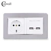 COSWALL Wall Socket EU Standard Power Outlet With Dual USB Smart Induction Charge Port For Mobile 5V 2.1A Stainless Steel Panel ► Photo 2/4