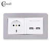 Enchufe de pared COSWALL toma de corriente estándar de la UE con puerto de carga inteligente de inducción Dual USB para móvil 5V 2.1A inoxidable panel de acero ► Foto 2/4