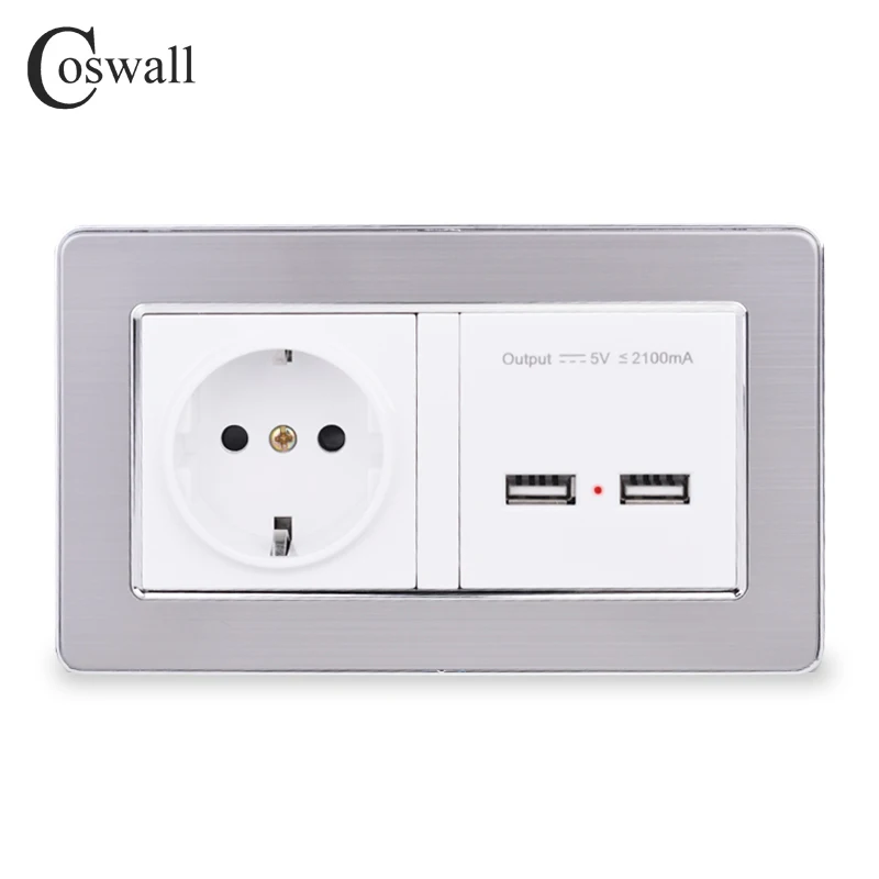 Настенная розетка COSWALL стандарта ЕС электрическая с двойным USB умным