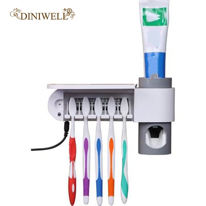 

2 in 1 UV Light Ultraviolet Toothbrush Sterilizer Toothbrush Holder Automatic Toothpaste Squeezers Dispenser Home Bathroom Set
