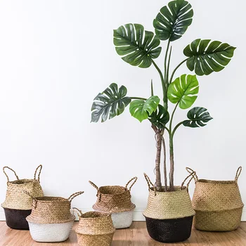 

Spot Seagrass Wickerwork Basket Rattan Flower Pot Laundry Hamper Storage Straw Basket Belly Garden Flower Pot Planter Basket VJ
