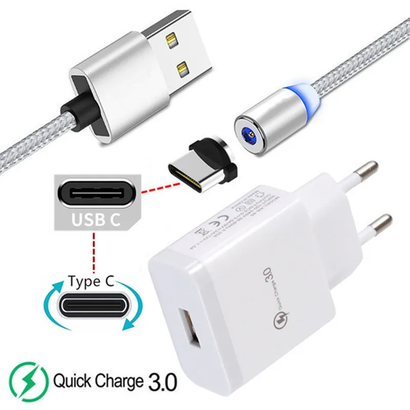 Магнитный usb-кабель типа C QC 3 0 для Samsung S20 S8 A50 A30s Huawei P40 Honor 9 10 20 30 Pro NOKIA 7.2 мобильный