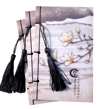 

70 Sheets Chinese Style Notebook Retro Flower Notebook Art Pattern Threading Blank Kraft Paper Notepad Sketchbooks with Tassel