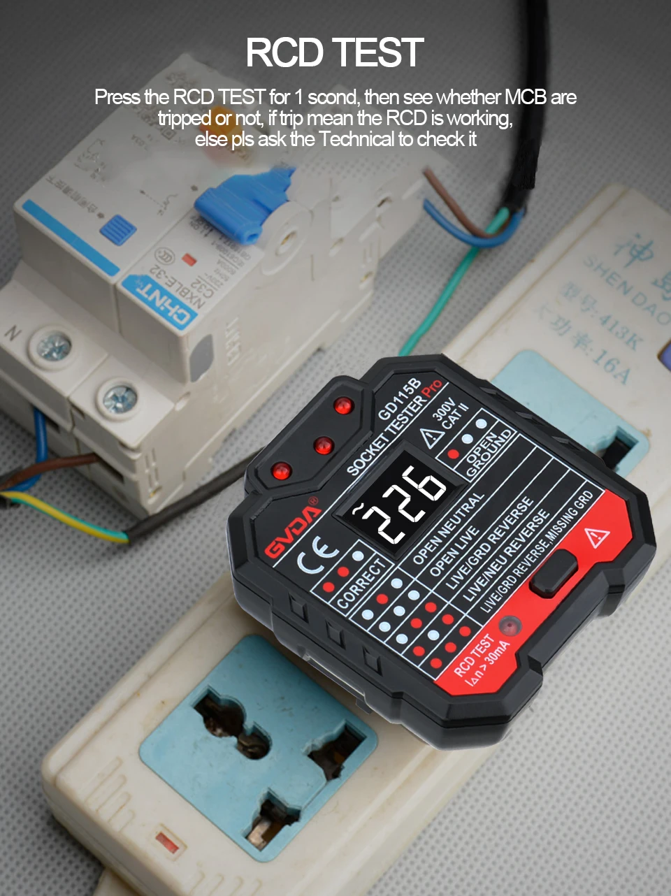 GVDA Socket Outlet Tester Voltage Detector Electric Circuit Breaker Finder Ground Zero Line US EU UK Plug Polarity Phase Check 6