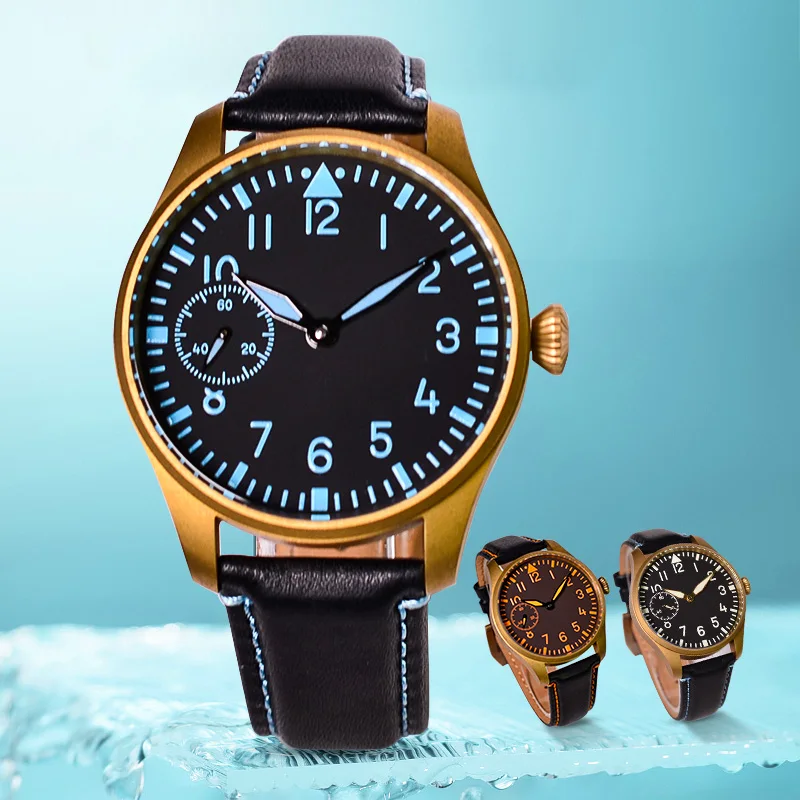 Baltany Bronze Pilot Men's Watch Manual Mechanical Sapphire Leather