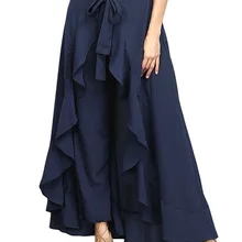 Sestra Moja, женские свободные штаны, юбки, повседневные, галстук-бабочка, высокая талия, брюки с оборками, модные, одноцветные, неровные, женские, длинные, свободные штаны