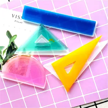 

4 Shapes Silicone Resin Ruler Molds Straignt Square Triangular Rulers Protractor