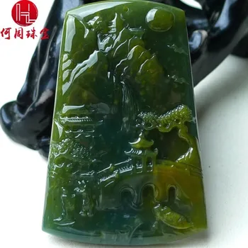 

Hezhou jewelry!Myanmar natural jade!Exquisite hand carving!Landscape pendant!Exquisite workmanship!37.84g