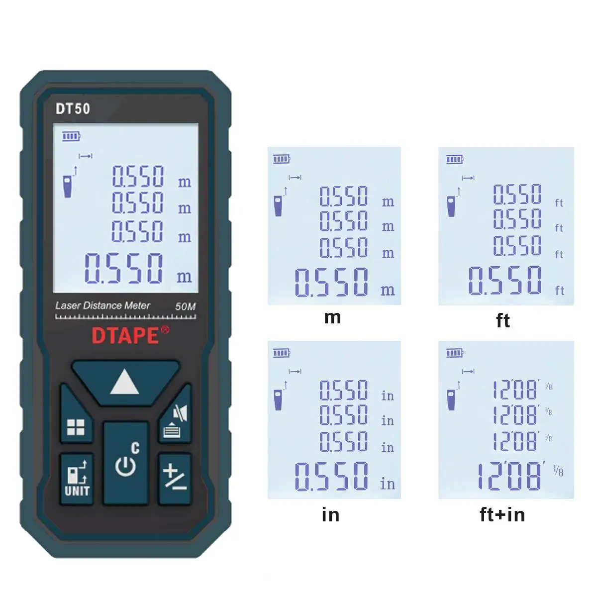 DT50-120 2,0 дюймовый ЖК-экран с подсветкой, цифровой лазерный дальномер, дальномер, Одноместный непрерывный диапазон/измерение по пифагору