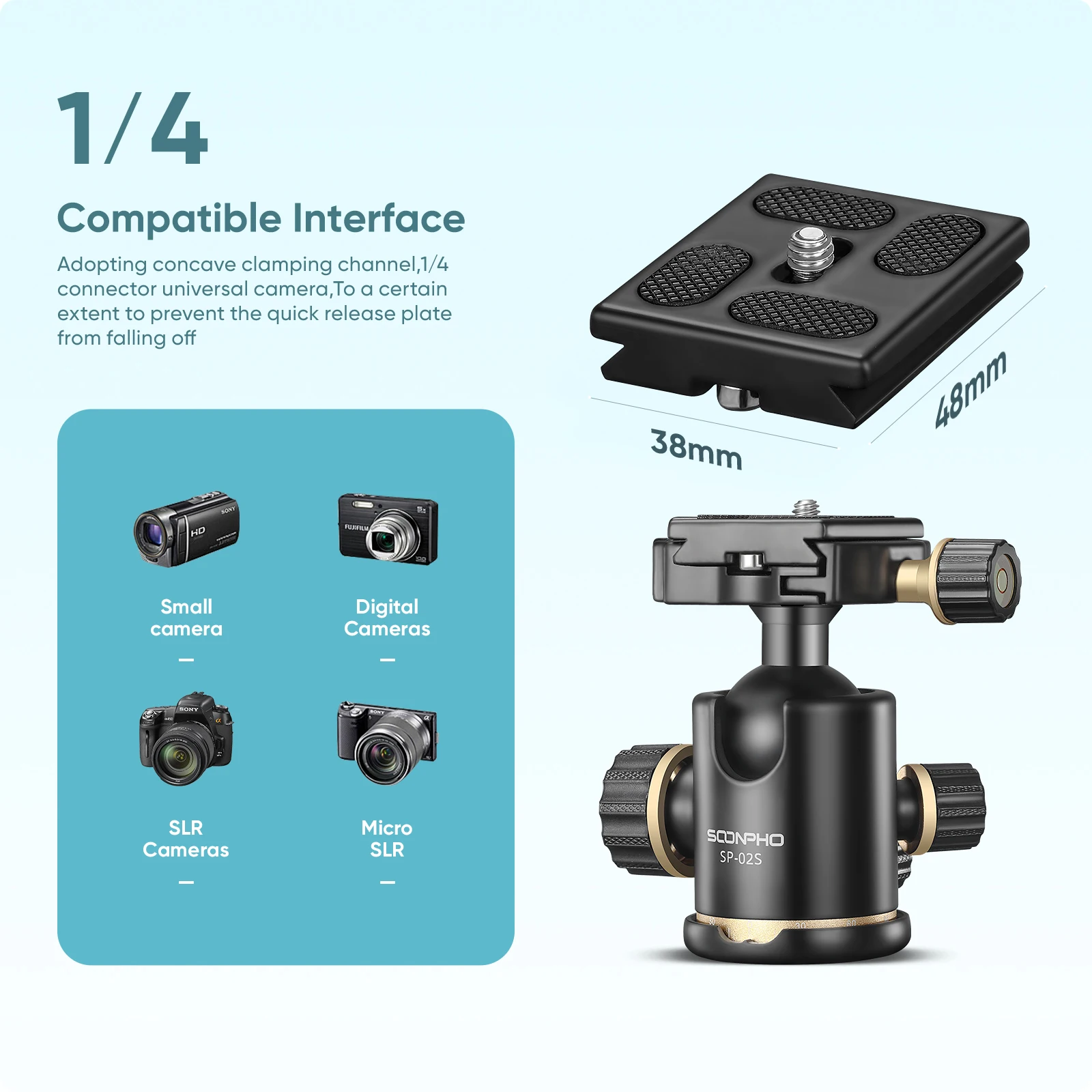 Ball Head for Tripod Rotating Head 360-degree Panoramic 1/4 to 3/8 Screw Tripod