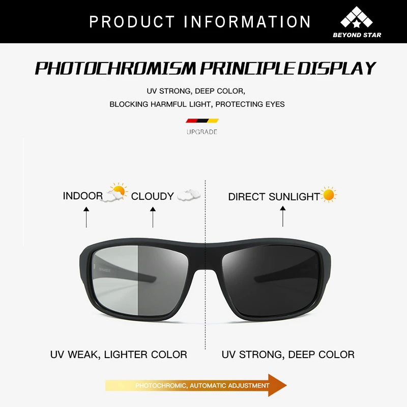 BEYONDSTAR фотохромные мужские солнцезащитные очки для вождения квадратные черные поляризованные очки женские цветные меняющиеся солнцезащитные очки UV400 TR9135